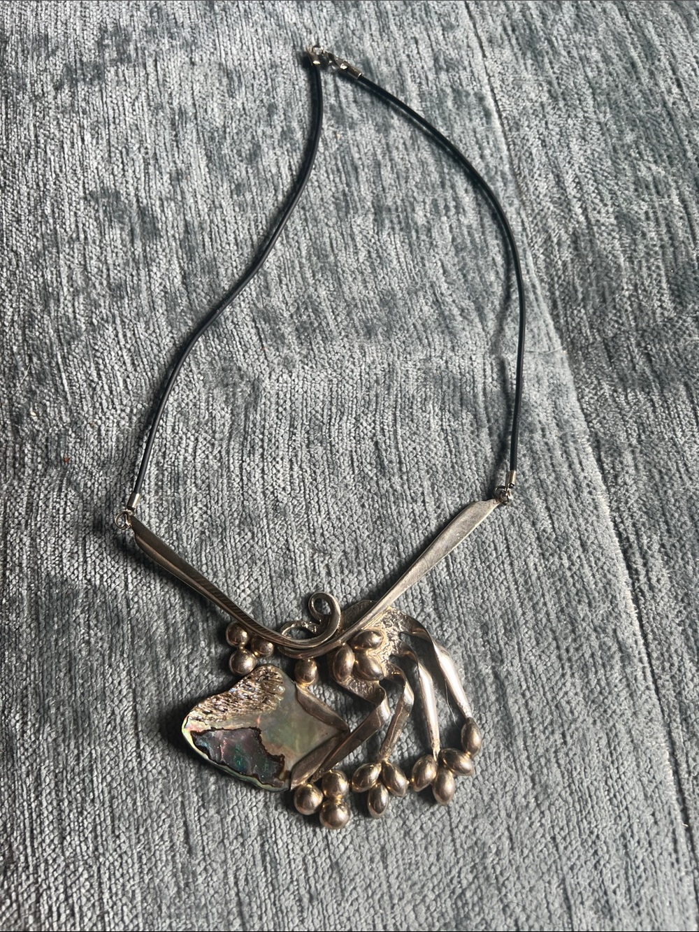 Artisan Silver-Tone Abstract Pendant Necklace in Black